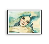 Cuadro Poster de Pared 100x70cm Póster Marco Acuarela Mujer Emociones Wall Art
