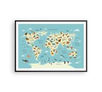 Cuadro Poster de Pared 100x70cm Póster Marco Animales El Mundo Mapa Wall Art