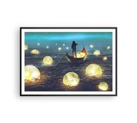 Cuadro Poster de Pared 100x70cm Póster Marco barco agua cuento de hadas Wall Art