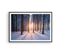 Cuadro Poster de Pared 100x70cm Póster Marco bosque invierno nieve Wall Art