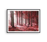 Cuadro Poster de Pared 100x70cm Póster Marco bosque rojo árboles Wall Art Prints
