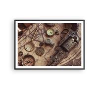 Cuadro Poster de Pared 100x70cm Póster Marco Cartografía Vintage Brújula Art