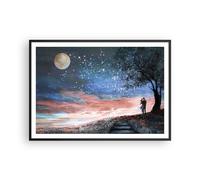 Cuadro Poster de Pared 100x70cm Póster Marco Cielo Luna Amantes Wall Art Prints