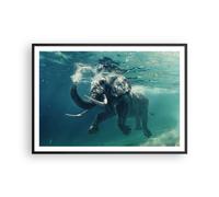 Cuadro Poster de Pared 100x70cm Póster Marco elefante animal agua Wall Art