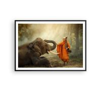 Cuadro Poster de Pared 100x70cm Póster Marco elefante monje colmillo Wall Art