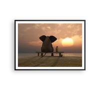 Cuadro Poster de Pared 100x70cm Póster Marco elefante orilla mar Wall Art Prints
