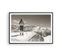 Cuadro Poster de Pared 100x70cm Póster Marco Esquiador Baviera Sepia Wall Art