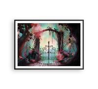 Cuadro Poster de Pared 100x70cm Póster Marco Fantasía Puerta Jardín Wall Art