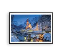 Cuadro Poster de Pared 100x70cm Póster Marco Festivo Iglesia Nieve Wall Art