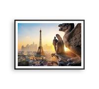 Cuadro Poster de Pared 100x70cm Póster Marco Gárgolas Torre Eiffel Wall Art
