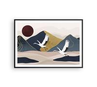 Cuadro Poster de Pared 100x70cm Póster Marco Grúas Montañas Sol Wall Art Prints