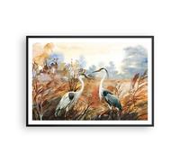 Cuadro Poster de Pared 100x70cm Póster Marco Grullas Aves Otoño Wall Art Prints