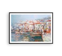 Cuadro Poster de Pared 100x70cm Póster Marco Isla Barcos Puerto Wall Art Prints