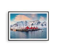 Cuadro Poster de Pared 100x70cm Póster Marco Lofoten Aldea Pesca Wall Art Prints
