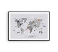 Cuadro Poster de Pared 100x70cm Póster Marco Mapa El Mundo Continentes Wall Art