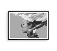 Cuadro Poster de Pared 100x70cm Póster Marco Mujer Moderno Blanco Y Negro Art