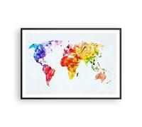 Cuadro Poster de Pared 100x70cm Póster Marco Mundo mapa colorido continentes Art