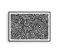 Cuadro Poster de Pared 100x70cm Póster Marco Op Art. Negro Blanco Wall Art