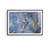 Cuadro Poster de Pared 100x70cm Póster Marco Oro Azul Pintura Wall Art Prints