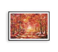 Cuadro Poster de Pared 100x70cm Póster Marco Otoño Bosque Rojo Wall Art Prints