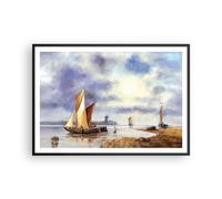 Cuadro Poster de Pared 100x70cm Póster Marco Pescador Barco Abanico Wall Art