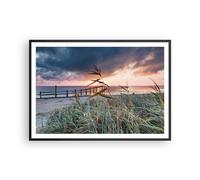 Cuadro Poster de Pared 100x70cm Póster Marco Playa Hierba Horizonte Wall Art