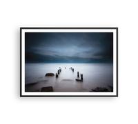 Cuadro Poster de Pared 100x70cm Póster Marco Rompeolas Niebla Noche Wall Art