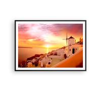 Cuadro Poster de Pared 100x70cm Póster Marco Santorini Grecia vacaciones Art