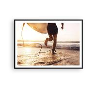 Cuadro Poster de Pared 100x70cm Póster Marco Surf Playa Alegría Wall Art Prints