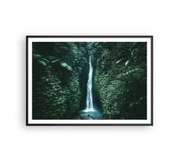 Cuadro Poster de Pared 100x70cm Póster Marco Trópicos Cascada Selva Wall Art