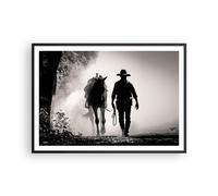 Cuadro Poster de Pared 100x70cm Póster Marco vaquero caballo sombra Wall Art