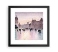 Cuadro Poster de Pared 30x30cm Marco Acuarela Ciudad Monumentos Históricos Art