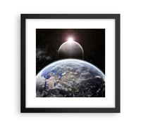 Cuadro Poster de Pared 30x30cm Marco Apocalipsis Meteorito Estrellas Planeta Art