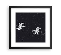 Cuadro Poster de Pared 30x30cm Marco Dibujos animados astronautas cosmos Art