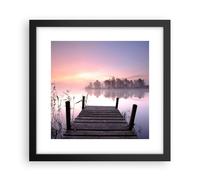 Cuadro Poster de Pared 30x30cm Marco Mañana salida del sol niebla lago Art