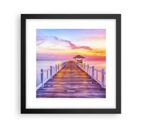 Cuadro Poster de Pared 30x30cm Marco Puesta de sol agua puente horizonte Art