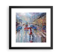 Cuadro Poster de Pared 30x30cm Póster Marco Acrílico Ciudad Lluvia Wall Art