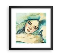 Cuadro Poster de Pared 30x30cm Póster Marco Acuarela Mujer Emociones Wall Art