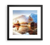 Cuadro Poster de Pared 30x30cm Póster Marco Amanecer Montañas Lago Wall Art