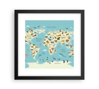 Cuadro Poster de Pared 30x30cm Póster Marco Animales El Mundo Mapa Wall Art