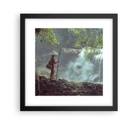 Cuadro Poster de Pared 30x30cm Póster Marco Asia Niño Cascada Wall Art Prints
