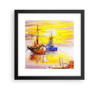 Cuadro Poster de Pared 30x30cm Póster Marco Barcos Sol mar viajes Wall Art