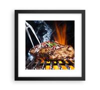 Cuadro Poster de Pared 30x30cm Póster Marco Carne parrilla llamas comida Art