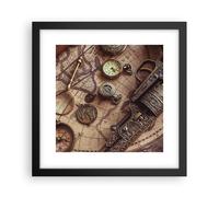 Cuadro Poster de Pared 30x30cm Póster Marco Cartografía Vintage Brújula Wall Art