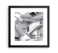 Cuadro Poster de Pared 30x30cm Póster Marco Ciencia Ilusión Escaleras Wall Art