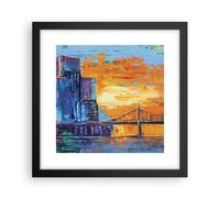 Cuadro Poster de Pared 30x30cm Póster Marco Ciudad Puente Empasto Wall Art
