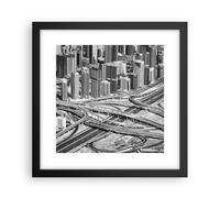 Cuadro Poster de Pared 30x30cm Póster Marco Ciudad Rascacielos Carretera Art