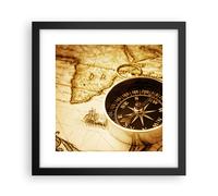 Cuadro Poster de Pared 30x30cm Póster Marco Compás viejo viajando viaje Wall Art