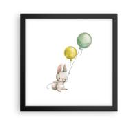 Cuadro Poster de Pared 30x30cm Póster Marco Conejito Globos Infantil Wall Art