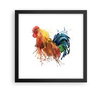 Cuadro Poster de Pared 30x30cm Póster Marco Gallo Ilustration Animal colores Art